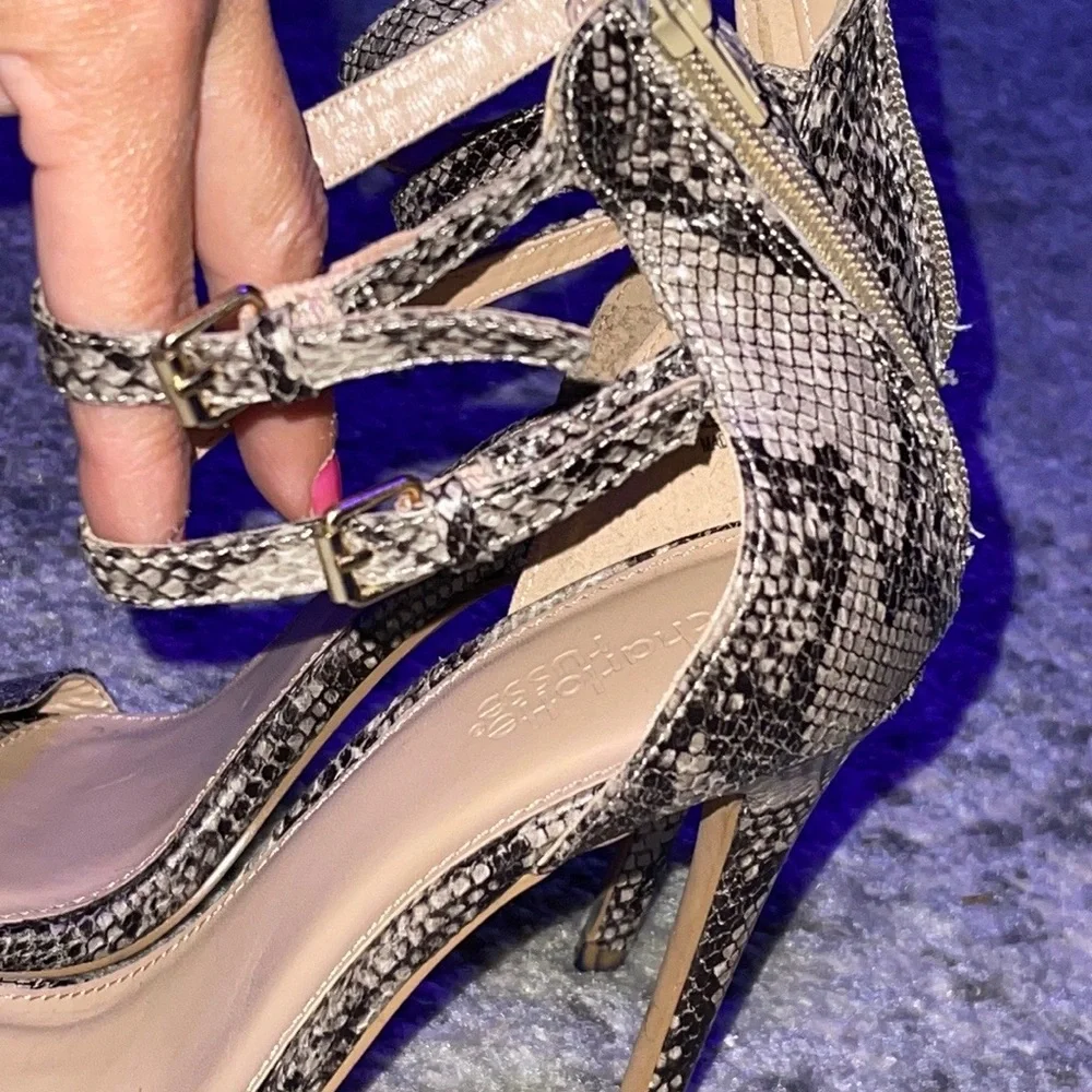 Charlotte Russe Snakeskin Double Buckle Ankle Strap Sandal Heels Size: 8